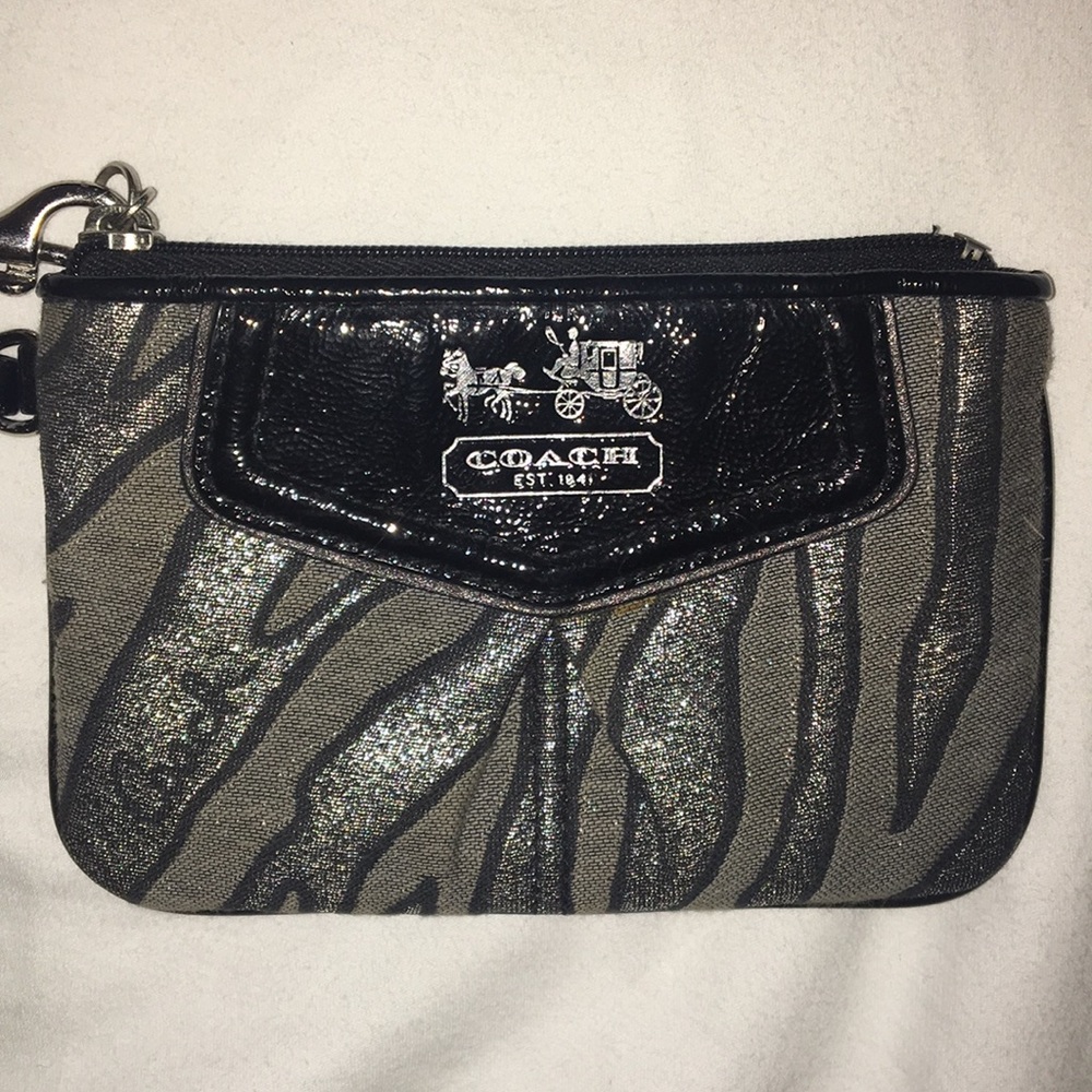 Coach Zebra Wristlet Wallet - Black and Gray